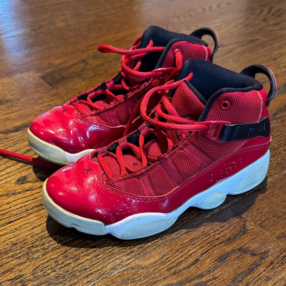 Jordan Kids Red and Black High-Top Sneakers Size 3Y